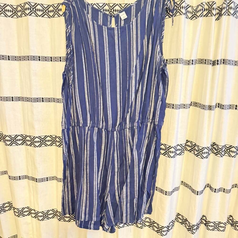 Blue and White Striped Romper